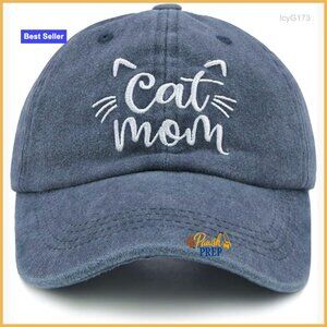 Adjustable Cotton Baseball Cap with Cat Embroidered Design for Women